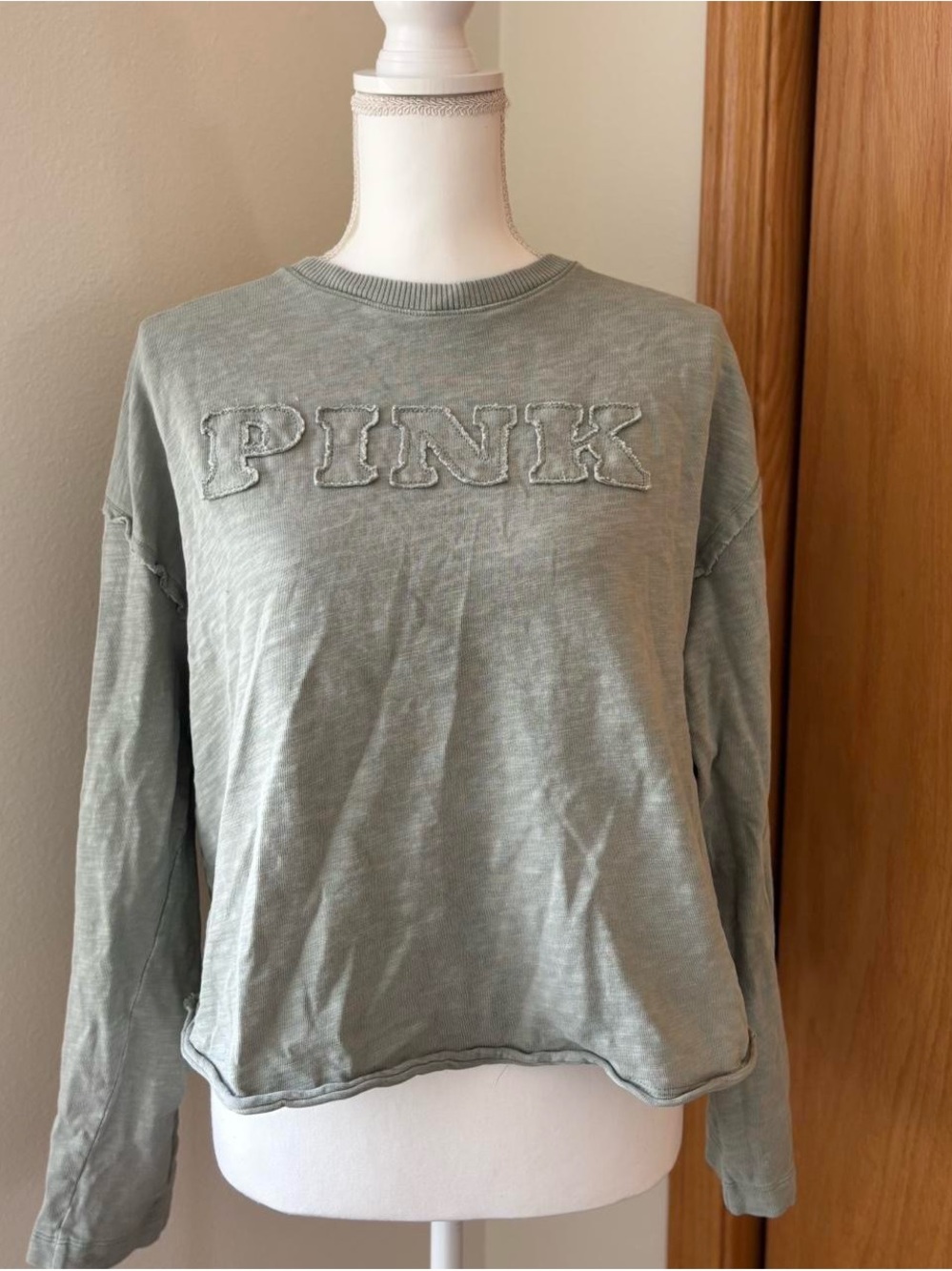 PINK Victoria's Secret Neutral Crewneck Sweatshirt - Light Sage